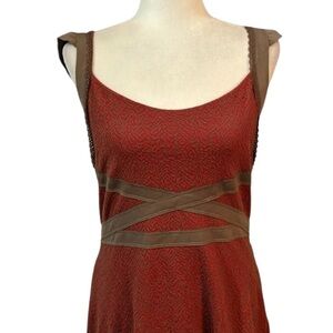NWT Free People Cross My Heart Red and Brown Sleeveless Mini Dress Size Large